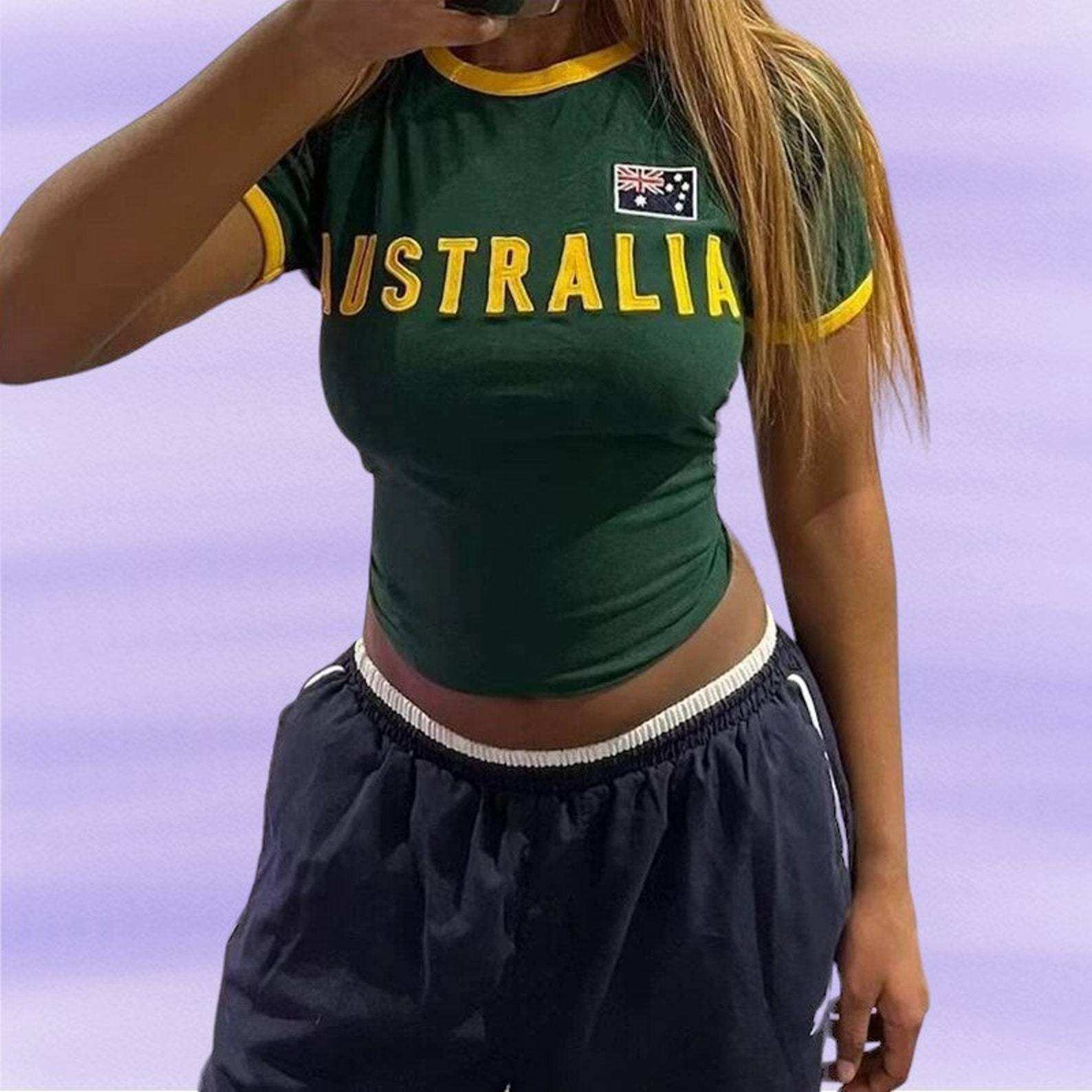 Embroidery In Australia - Y2k Estetik Kadın Avustralya Nakış T-shirt
